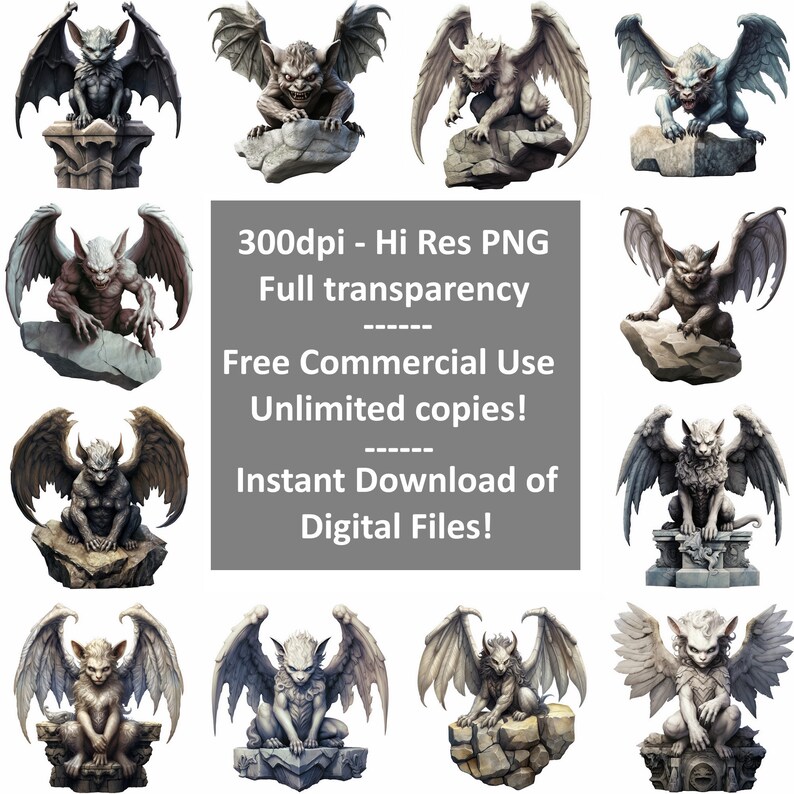 Gothic Fantasy Gargoyle Digital Clipart Bundle Download Transparent ...