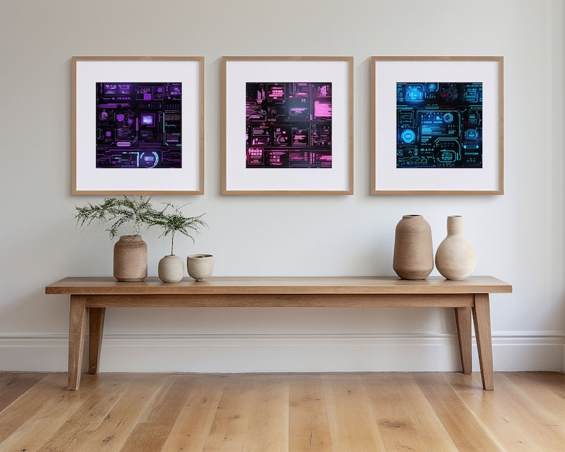 Cyberpunk Interface Panels Seamless Pattern Bundle Digital Papers ...