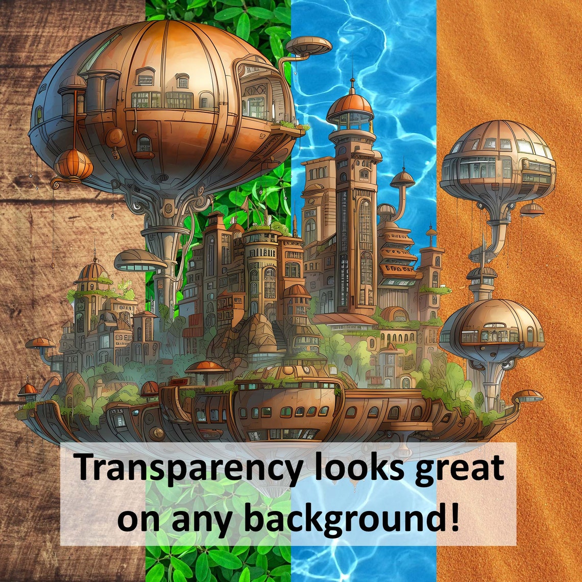 Steampunk Floating City Digital Clipart Instant Download Bundle ...