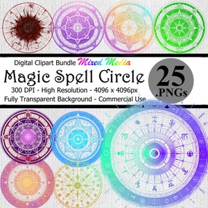 Magic Spell Circle Digitale Clipart Instant Download Bundel Transparante Achtergrond Hoge Resolutie Fantasie Betoverde Achtergrond Splash Art PNG
