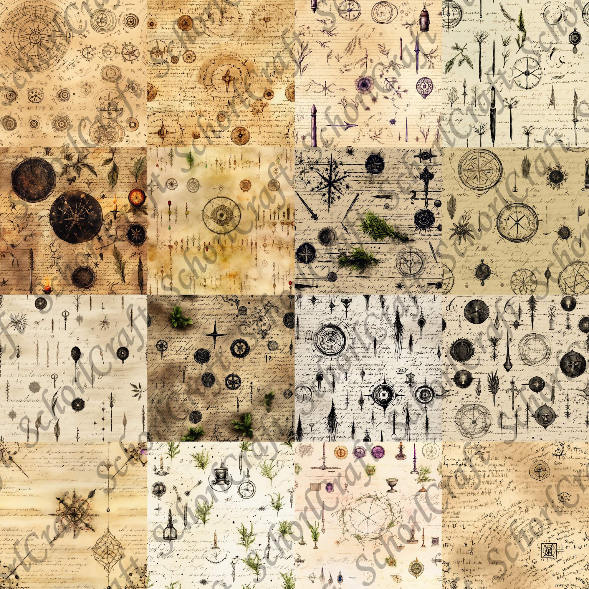 Magic Scrolls and Notes Seamless Pattern Bundle Digital Papers ...
