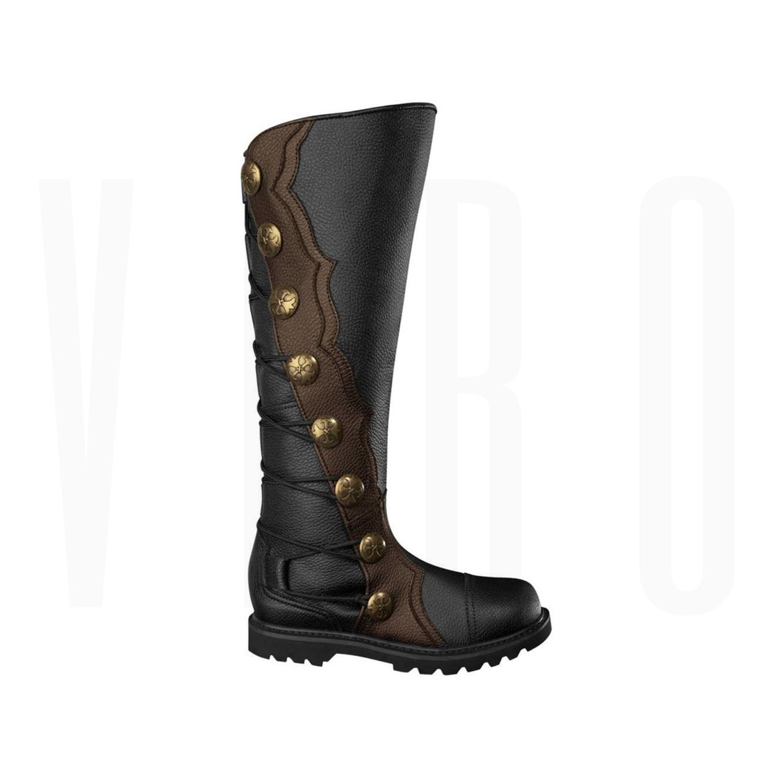 JUNQIAKO Men's Renaissance Boots Medieval Cosplay Boot Halloween Pirate Viking Tied Shoes