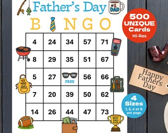 Fathers Day Bingo Game, 500 Printable Bingo Cards w/ Numbers, BBQ Party Games for Dads, Dinner Games for Large Groups, Instant Download PDF