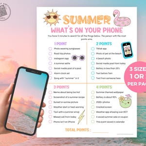 Summer What's On Your Phone Cellphone Scavenger Hunt, Indoor Outdoor Scavenger Hunt for Tweens Teens Adults, Summer Camp Games, Pool Parties