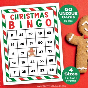 50 Cartões de Bingo de Natal Vermelho e Verde com Números, Jogo de Bingo de Natal de Pão de Gengibre Divertido, Atividades de Festa de Natal Fofas para Crianças e Adultos