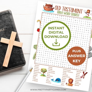 Old Testament Books of the Bible Word Search Printable, Word Search For Adults & Kids, Bible Study Games, Christian Sunday Bible School Game