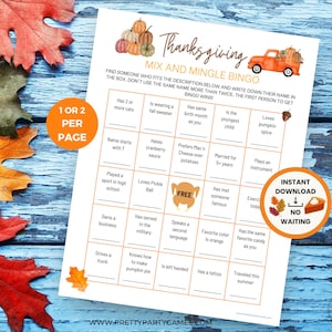 Thanksgiving Mix And Mingle Bingo, Friendsgiving Meet And Greet Bingo, Holiday Getting To Know You Bingo for Coworkers, Fun Icebreaker Games