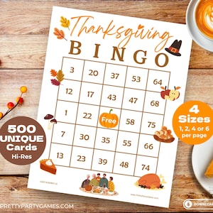 500 Cartões de Bingo de Ação de Graças com Números, Noite de Bingo da Igreja de Outono, Jogos para Imprimir para Crianças e Adultos, 1 2 4 ou 6 por Página, Download Instantâneo