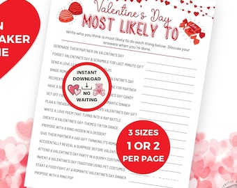 Who Is Most Likely Game, Funny Printable Valentines Day Party Games, Most Likely To Questions, Valentine Games For Adults, Instant Download