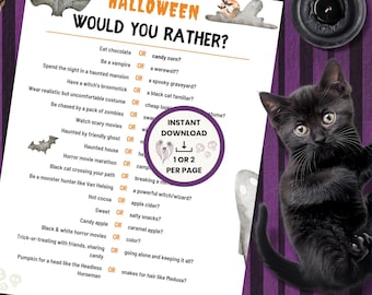 Halloween Would You Rather Questions For Teens & Adults, Printable Halloween Party Games, Spooky Ice Breaker Games, Halloween Party Activity