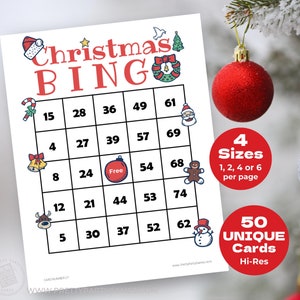 50 Cartões de Bingo de Natal com Números, Jogo de Bingo de Natal Divertido para Grupos, Atividades de Festa de Fim de Ano para Crianças e Adultos, Download Instantâneo PDF