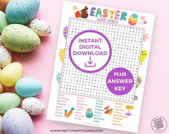 Printable Easter Word Search For Kids & Adults + Answer Key, Fun Easter Activities, Holiday Party Games for Classroom, Instant Download PDF