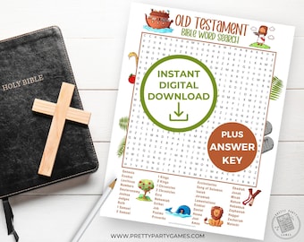 Old Testament Books of the Bible Word Search Printable, Word Search For Adults & Kids, Bible Study Games, Christian Sunday Bible School Game