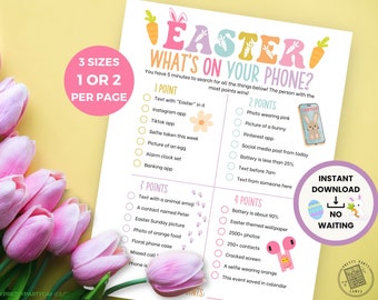 What's On Your Phone, Printable Easter Scavenger Hunt For Older Kids & Adults, Indoor Easter Party Games, Instant Download Easter Printables