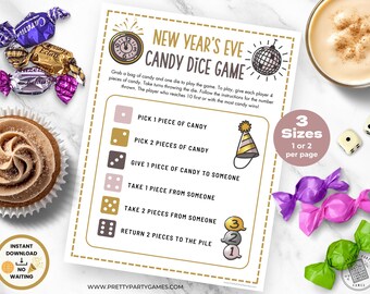New Years Candy Dice Game Printable, Roll The Dice Holiday Party Game for Kids, Family Game Night Activities, Noon Years Eve Sleepover Games