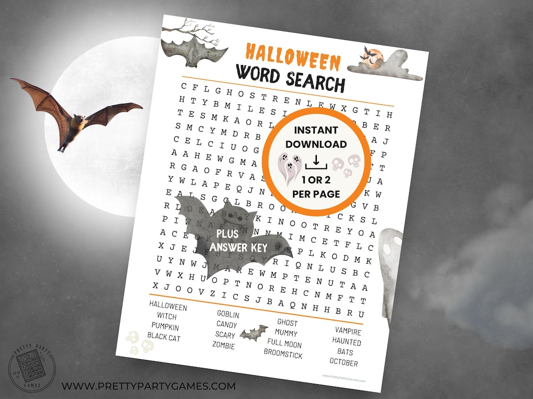 Digital Halloween Word Search for Adults and Kids, Printable Word Seach ...