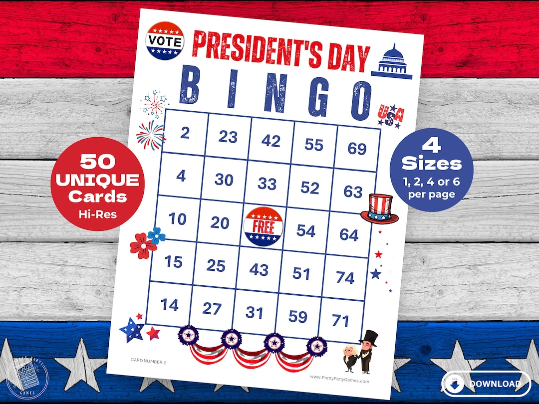50 Presidents Day Bingo Cards With Numbers, Presidents Day Activities ...