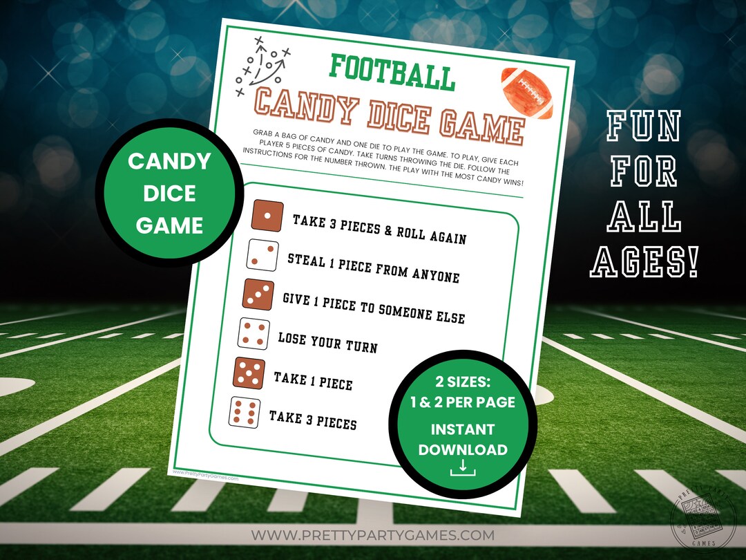 Football Candy Dice Game Kids, Printable Roll A Dice Candy Game, Fun