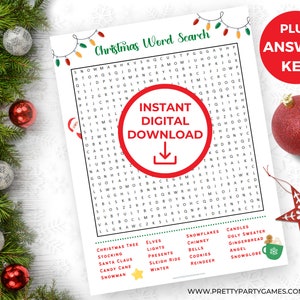 Christmas Word Search Puzzle Printable For Adults & Kids + Answer Key, Christmas Party Games, Xmas Holiday Word Find, Digital Download PDF