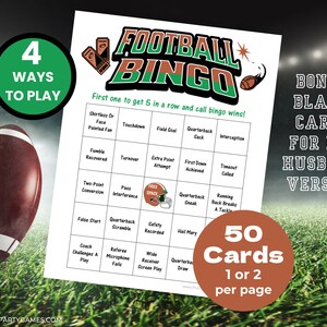 Bingo per la festa dell'orologio da calcio, 50 carte da bingo da calcio stampabili + carte vuote per il gioco del fidanzato del marito, Bingo da tifoso di calcio per il giorno della partita