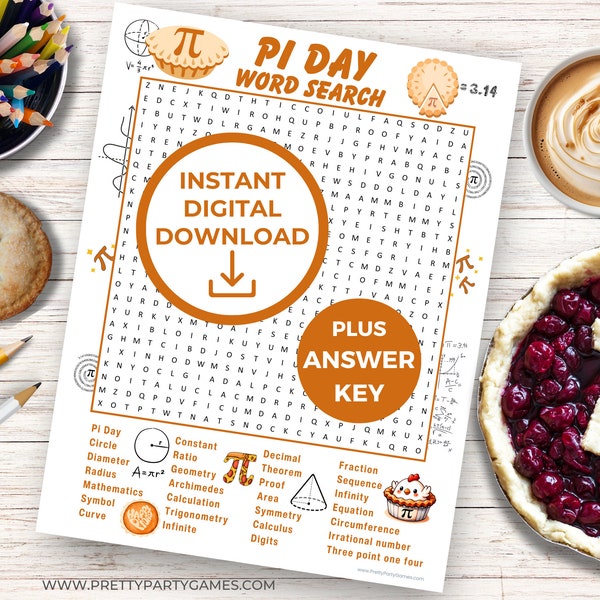 Pi Day Printable Word Search Puzzle For Kids & Adults, Fun Math Pi Day Party Favor, Pi Day Party Game Idea for Classroom, Instant Download