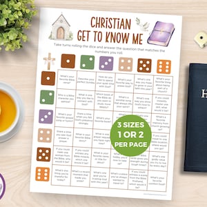 Bible Get To Know You Game, Christian Tea Party Dice Game, Icebreaker Table Talk Dice, Church Faith Based Games for Bible Study Groups & VBS
