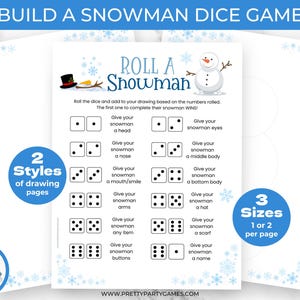Build A Snowman Dice Game, Christmas Dice Games for Kids, Winter Snow Day Homeschool Activities, Fun Table Games for Kids, Instant Download