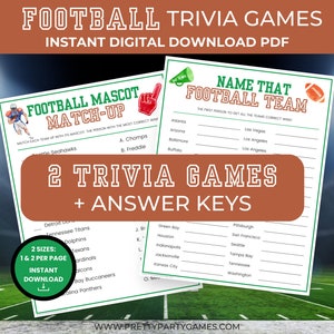 2 Printable Football Trivia Games for Kids & Adults, Big Game Day Watch Party, Printable Football Games and Activities, Instant Download PDF