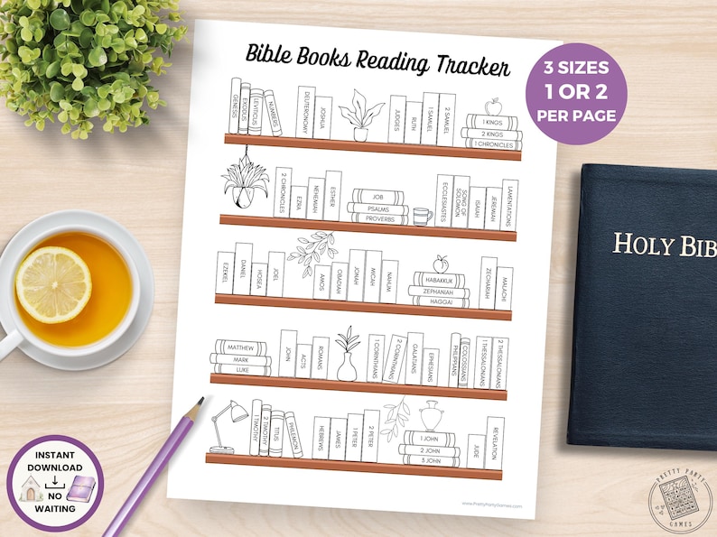Bible Track Rack Books of the Bible Book Shelf Tracker, Bible Study Reading Log ...