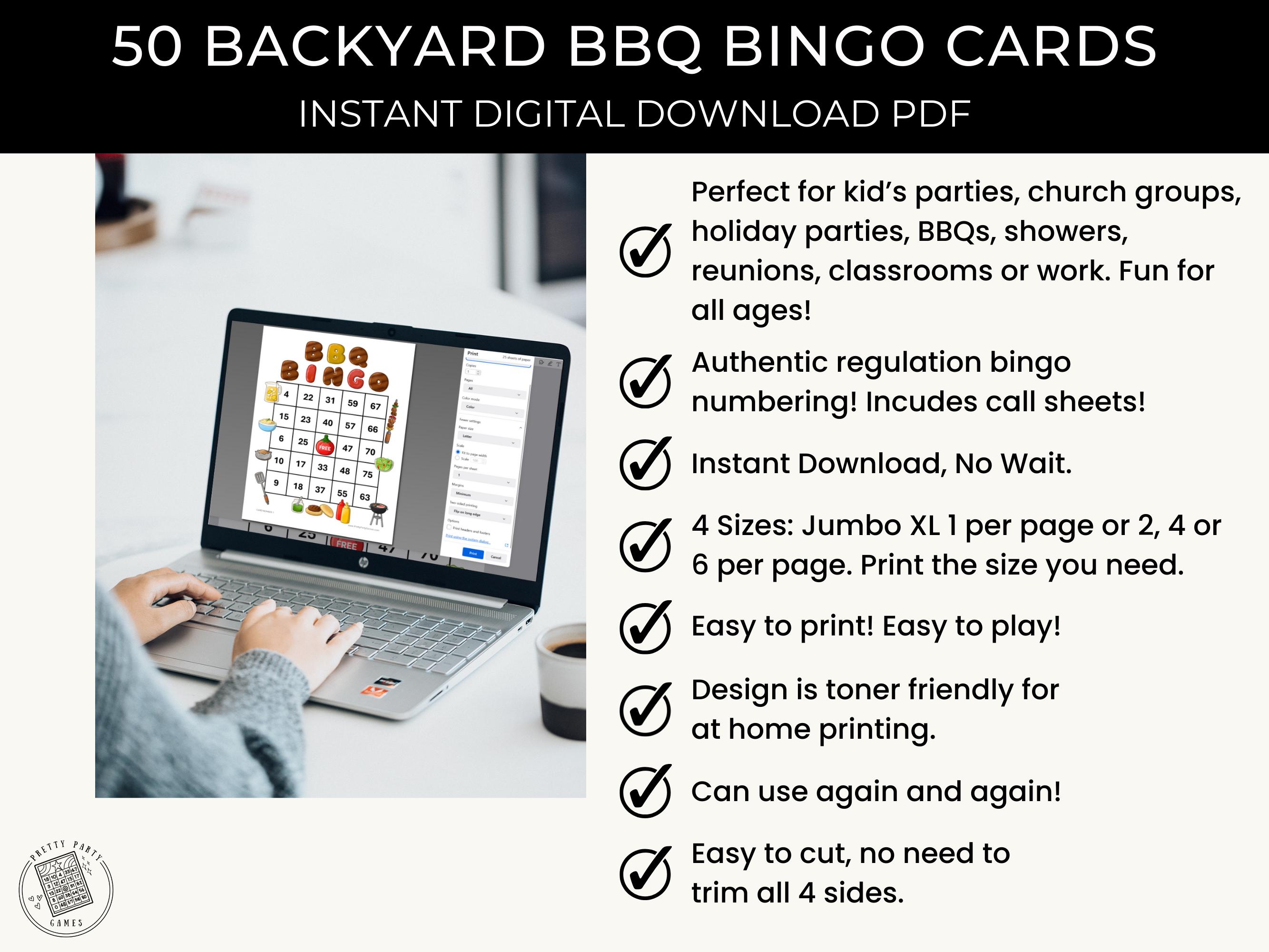Backyard BBQ Bingo Game for Cookouts, 50 Printable Bingo Cards for ...
