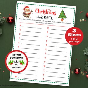 Christmas A-Z Race Game, Fun Christmas Party Games for Kids, Adults & Seniors, Christmas Eve Activities, Family Game Night, Instant Download