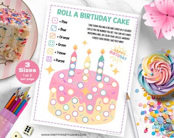 Fun Birthday Candy Dice Game For Kids, Roll A Birthday Cake Dice Game, Easy Printable Party Games for a Girls Sleepover, Instant Download
