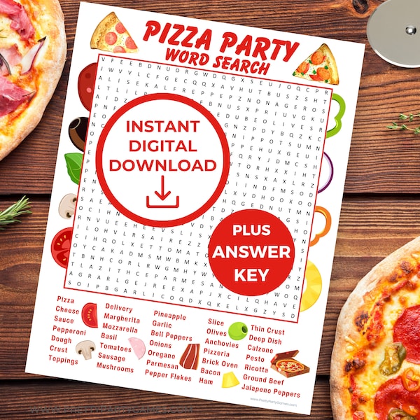 Printable Pizza Word Search Puzzle For Kids & Adults, Fun Pizza Party Game, Birthday Activity, Family Game Night, Classroom Instant Download