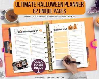 Halloween Planner Printable, 82 Page Halloween Party Planner, Checklists, Trick or Treat, Potluck, Costumes, Meals & More, Instant Download