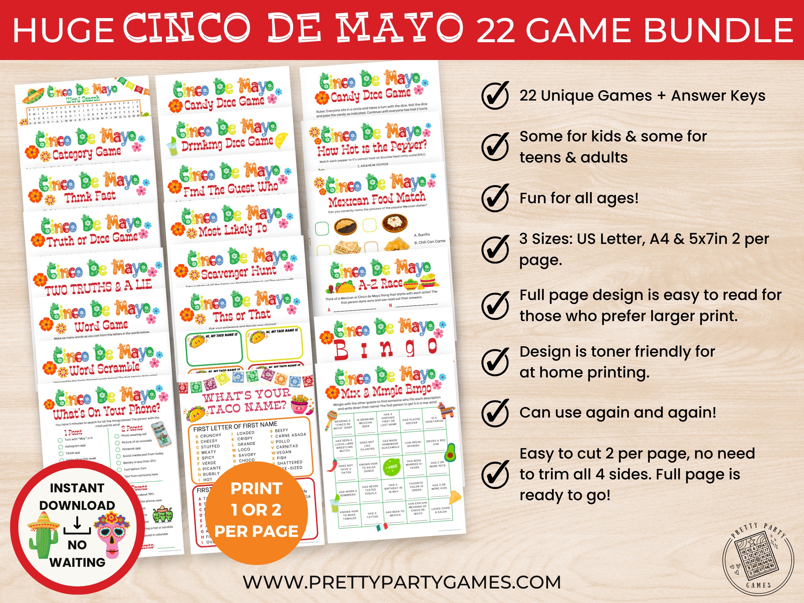 Cinco De Mayo Printable Games, 22 Printable Party Games Bundle, Fiesta ...