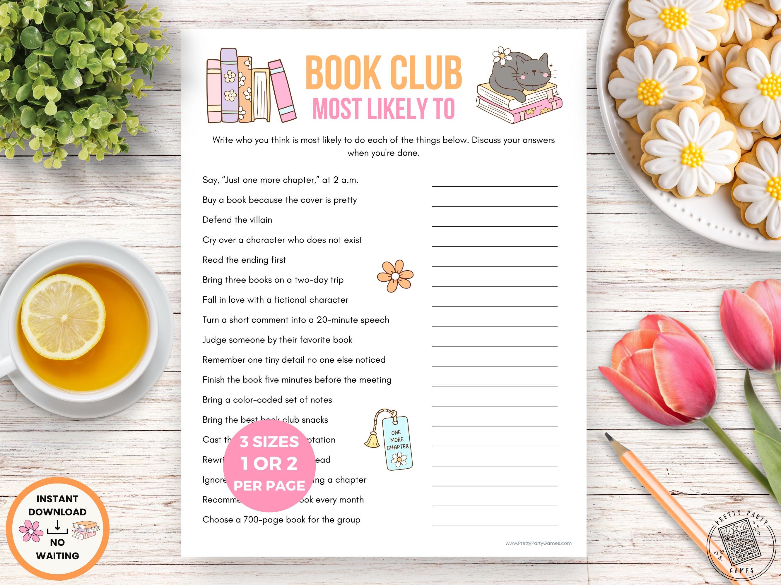 Book Club Most Likely To Game Printable, Funny Party Icebreaker for Readers, Reading Group Conversation Starter Activity, Book Lover PDF