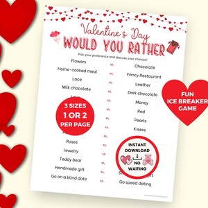 Would You Rather Valentines Game, Printable Would You Rather Questions for Kids & Adults, Valentines Day Party Game, Instant Download PDF