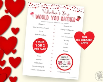 Would You Rather Valentines Game, Printable Would You Rather Questions for Kids & Adults, Valentines Day Party Game, Instant Download PDF