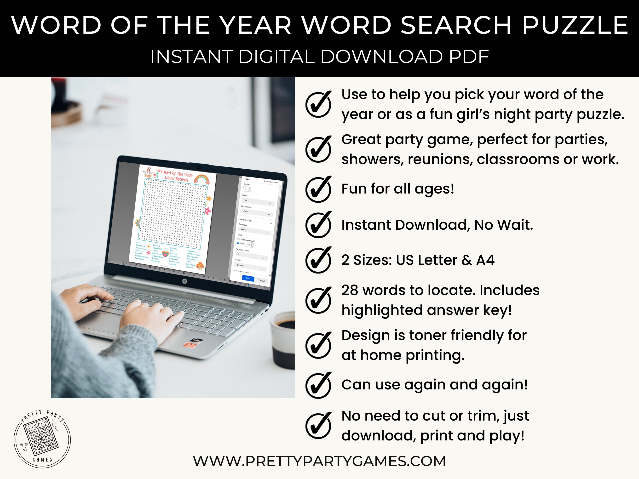 Word of the Year Printable Word Search Answer Key, New Years Eve Party ...