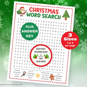 Christmas Word Search For Kids & Adults, Fun Christmas Games for Kids, Holiday Word Search Puzzle Printable + Solution, Digital Download PDF