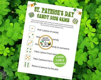 St. Patrick's Candy Dice Game, Roll Dice Candy Game, Fun Classroom Activity, St Patricks Day Games For Kids, Printable Instant Download PDF