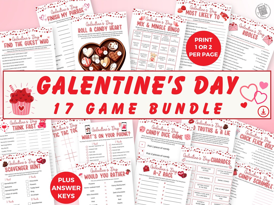 Galentines Day Game Bundle, 17 Printable Galentines Day Games, Ice ...