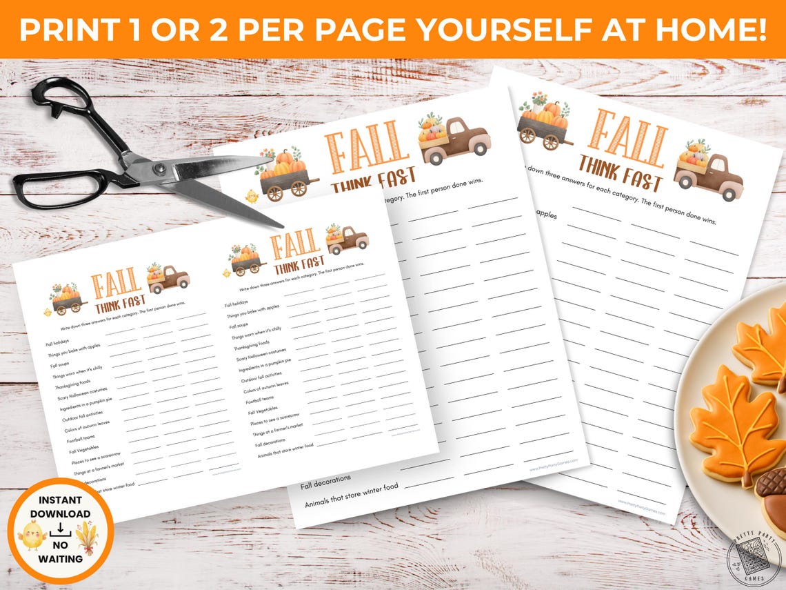 Fall Think Fast Word Game Printable, Fun Autumn Think Quick Game for ...