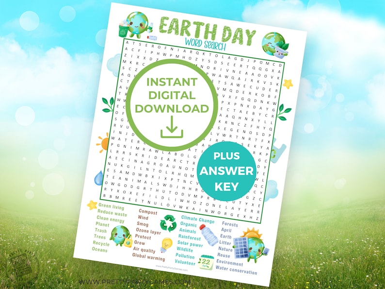 Earth Day crafts Word Search Puzzle And Solution, Earth Day Party Games for Kids & Adults, Classroom Printable, Nature Activities, Instant Download image 1