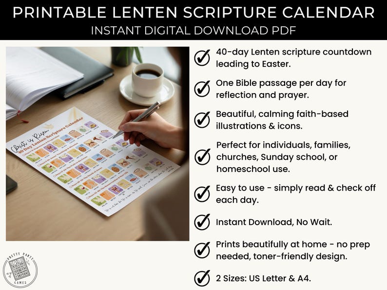 40 Day Lenten Scripture Calendar Printable, Catholic Lent Bible Reading ...