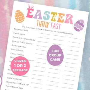 Easter Think Fast Game, Printable Easter Party Games, Easter Games for Seniors, Easter Group Games, Memory Activities, Instant Download PDF