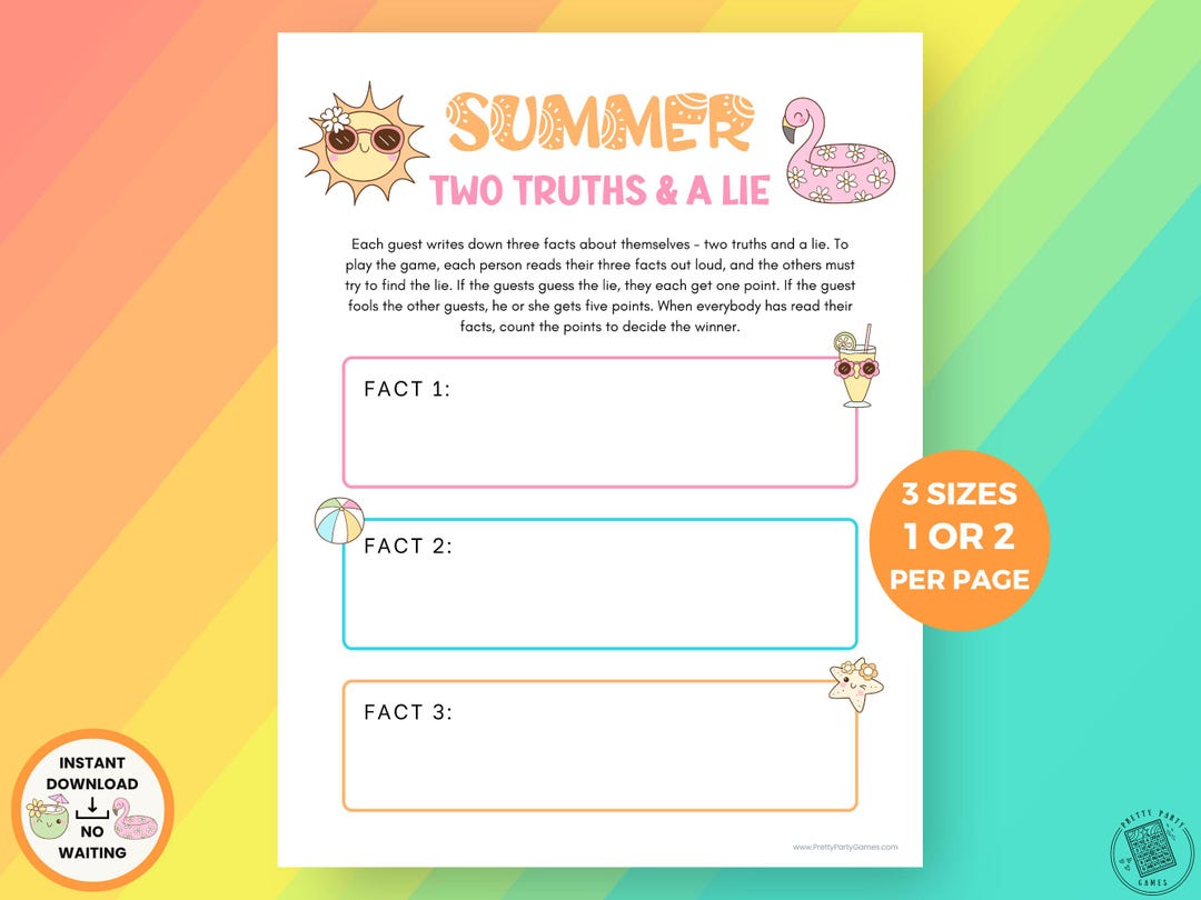 Summer Two Truths and a Lie Game, Fun Get to Know You Pool Party Game ...