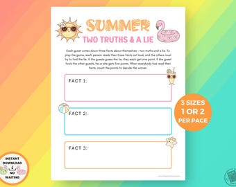 Summer Two Truths and a Lie Game, Fun Get to Know You Pool Party Game for Teens Adults, Family Reunion Games, Team Building Icebreaker Games