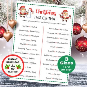 Would You Rather Christmas Game, Fun Christmas Party Games for Adults & Teens, This or That Game, Get To Know You Game, Instant Download PDF