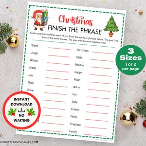 Christmas Finish the Phrase Game, Christmas Party Games for Couples, Christmas Group Games, Holiday Office Party Word Game, Instant Download
